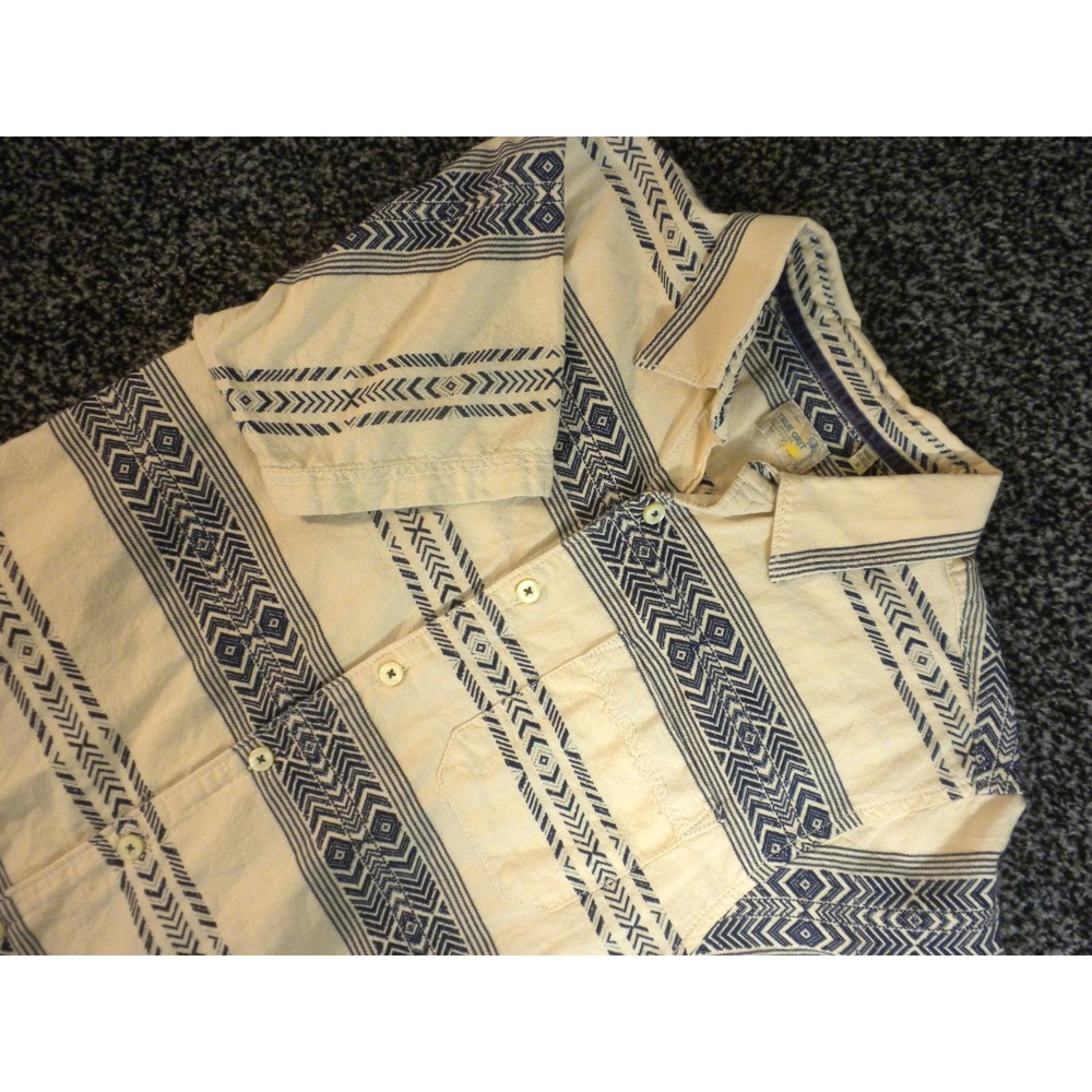 True Grit Shirt‎ Mens S Beige Blue Tribal Aztec Southwest Button Up Short Sleeve